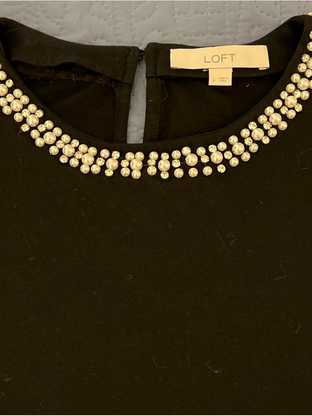 LOFT Black Jeweled Neckline Women's Top